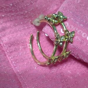 Gold CZ Butterfly Hoop Earrings